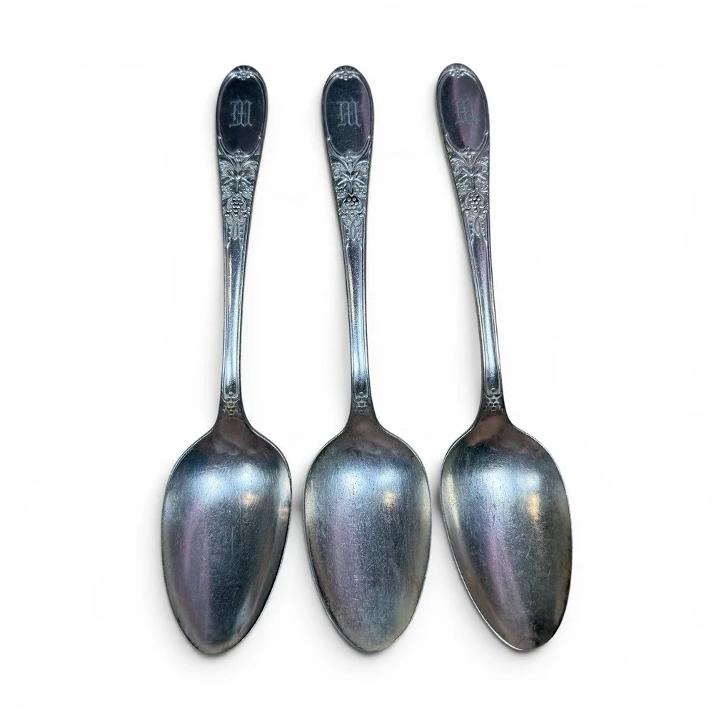 Wm. Rogers & Son AA Silverplate Spoons Champagne Burgundy Monogram M Set of 3